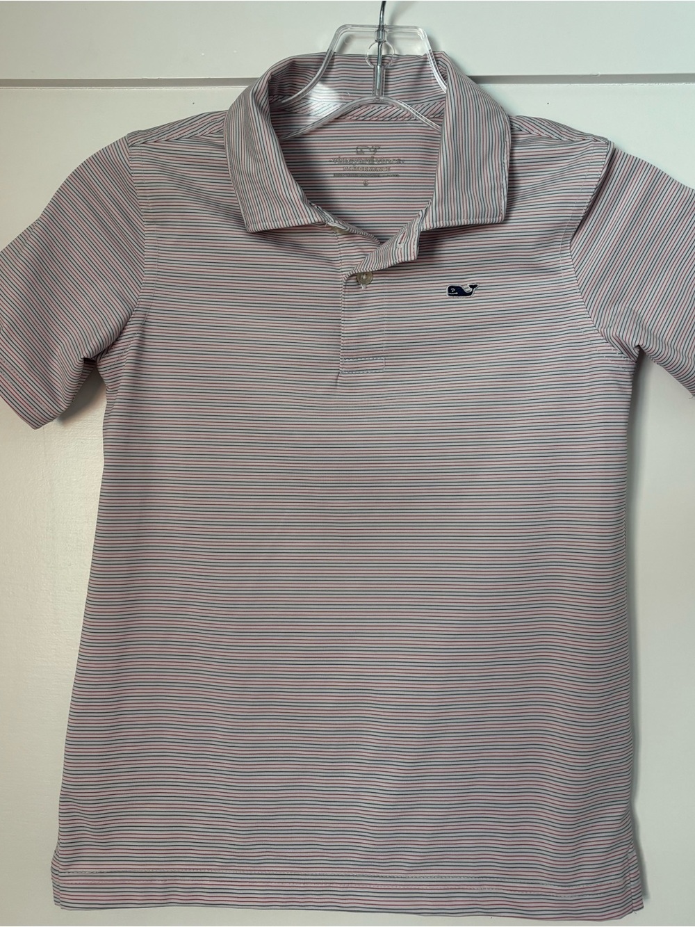 Vineyard Vines Kids Performance Polo in White with Red and Navy Stripes